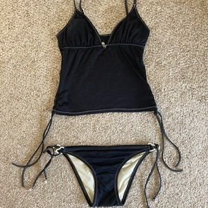 NWOT Black and White Tankini with heart accents